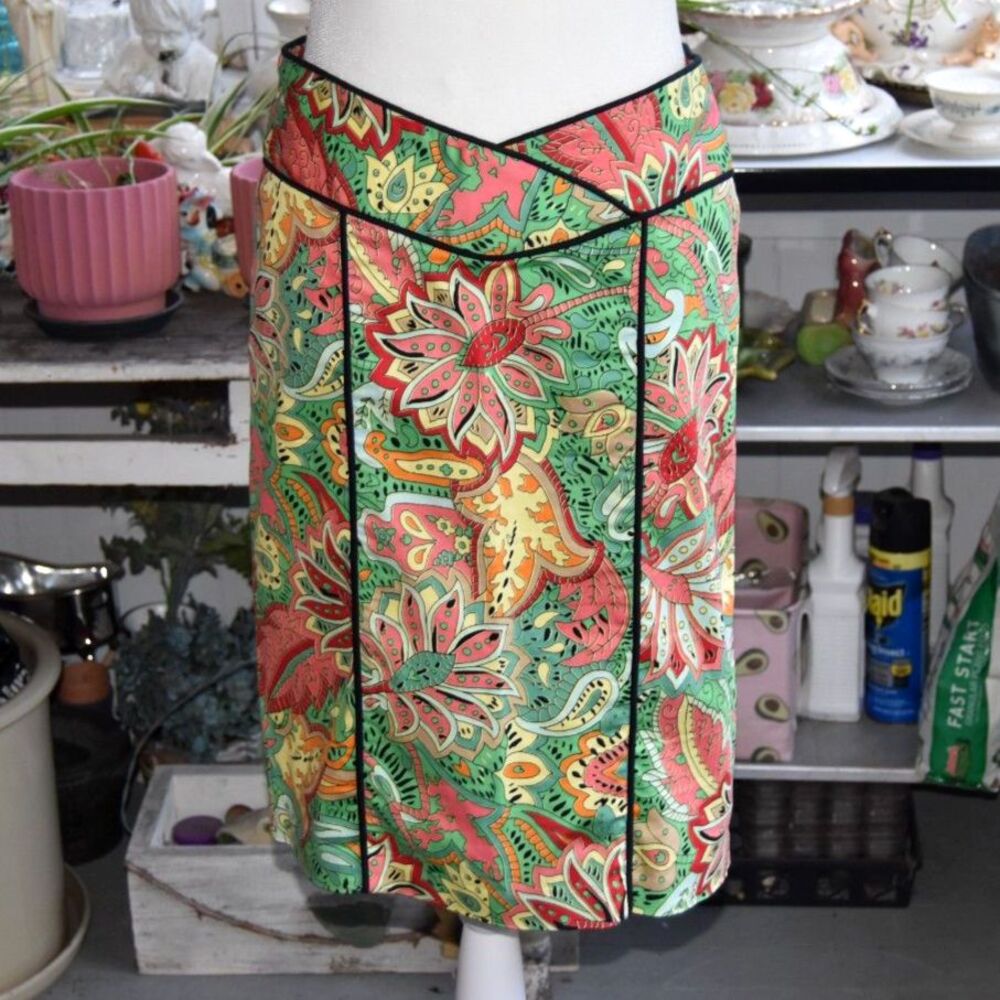 Y2K Nanette Lepore Paisley Cotton Stretch Pencil Skirt Made USA Size Small